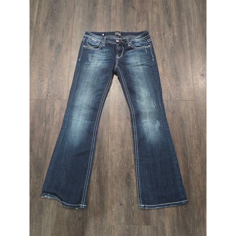 Re Rock for Express Womens Bootcut Jeans Dark Wash Distressed Low Rise Size 4S